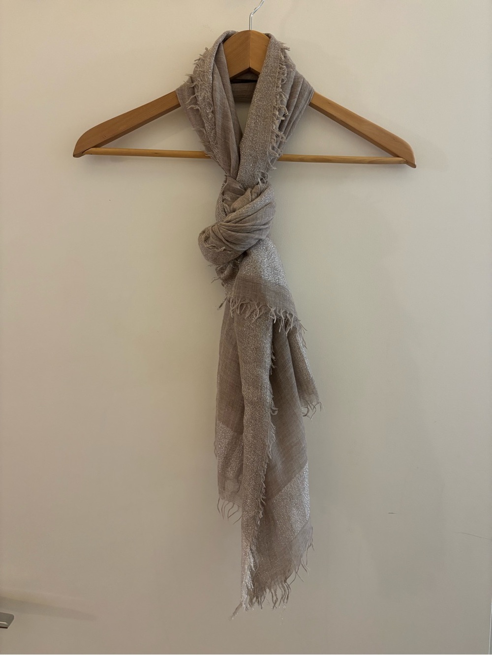 Vintage Metallic Silver Taupe Oversized Scarf Shawl 74”